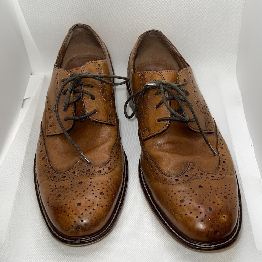 Joseph Abboud‎ leather Cognac brown wingtip lace up Oxford shoes Sz 8.5